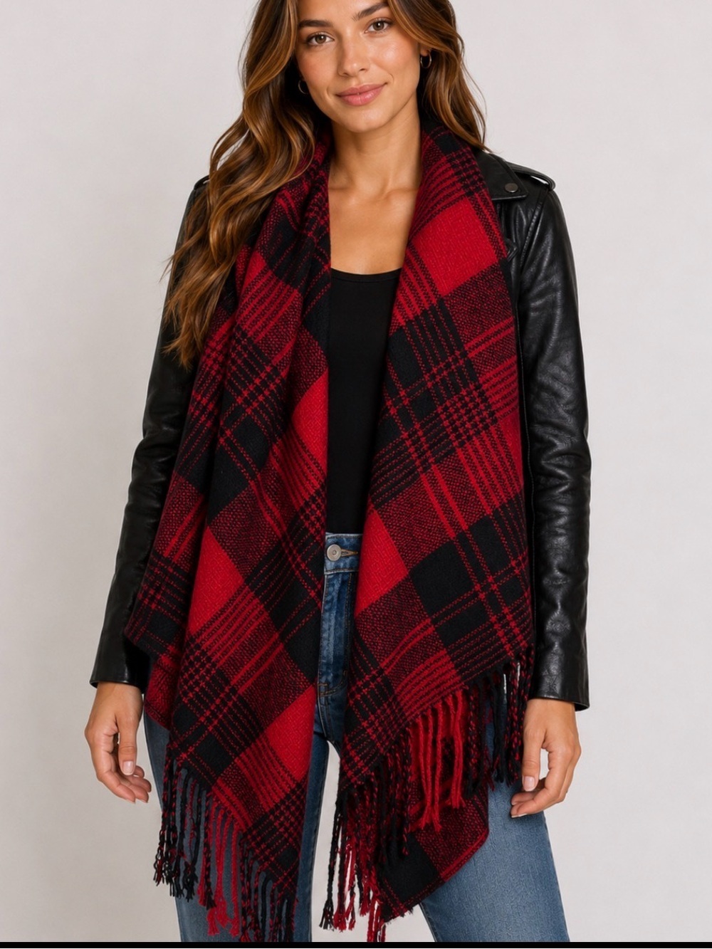 Brand: Rewind Leather Like Material with Buffalo Plaid Scarf SZ SM